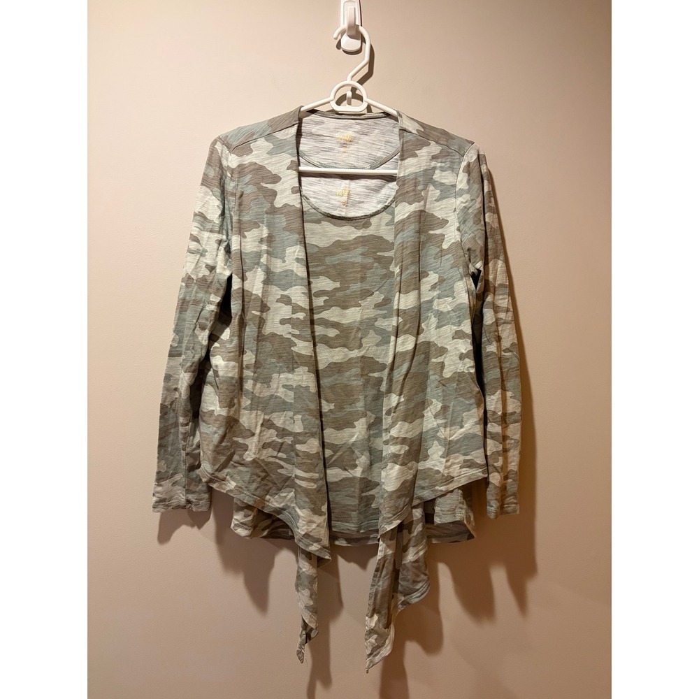 2 Piece Belle Kim Gravel Women Printed Shrug Tank Set Green Camo XS Cotton Blend